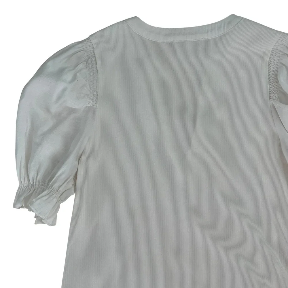Pomander Place White Livia Puff Sleeve‎ V Neck Top SZ  XXL Costal Minimalist